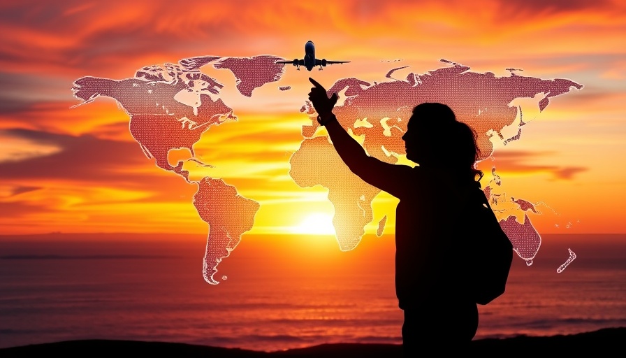 Silhouettes celebrating in a tech-themed sunset.