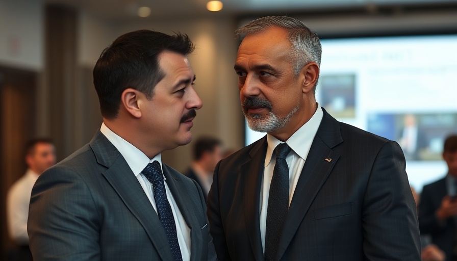 Two men in suits discussing in a conference room during ethics sanction meeting.