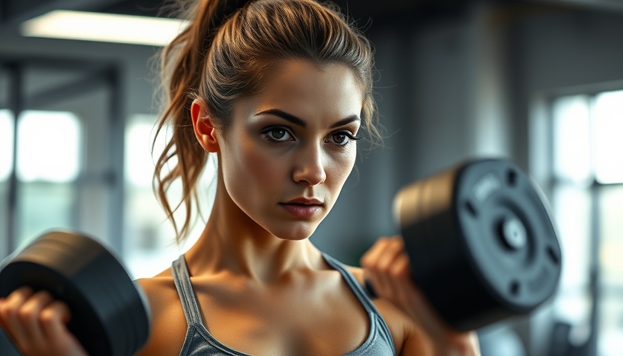 Focused woman lifting dumbbells for muscle strength to prevent Type 2 Diabetes.