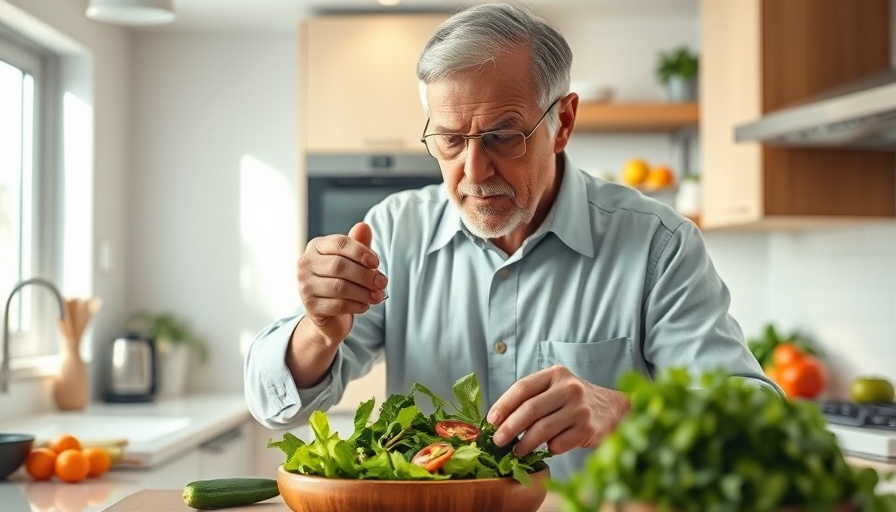 Elderly man preparing salad for Cary Medical Center Stroke Prevention Program.
