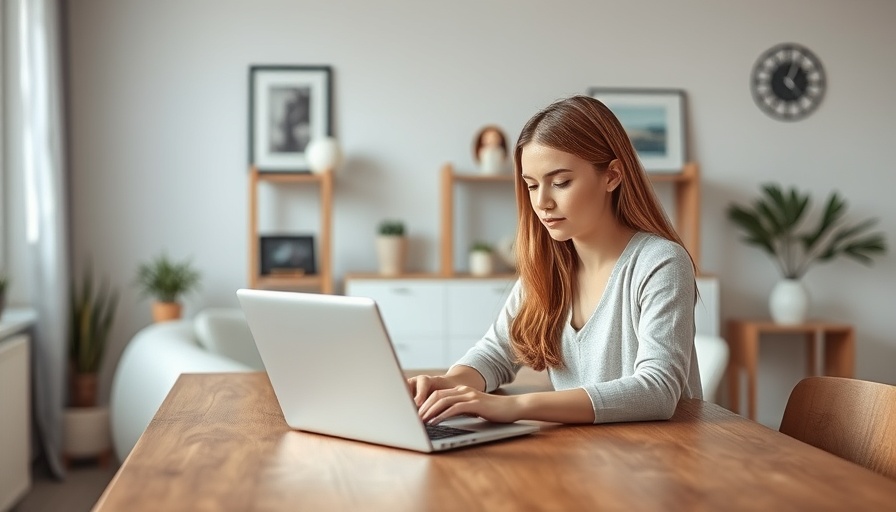 Young woman working on laptop in serene home office, highlighting reliable home office internet solutions.