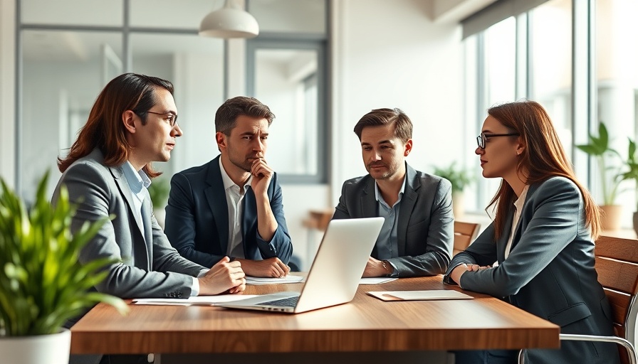 Business professionals discussing digital marketing budget, bright office.