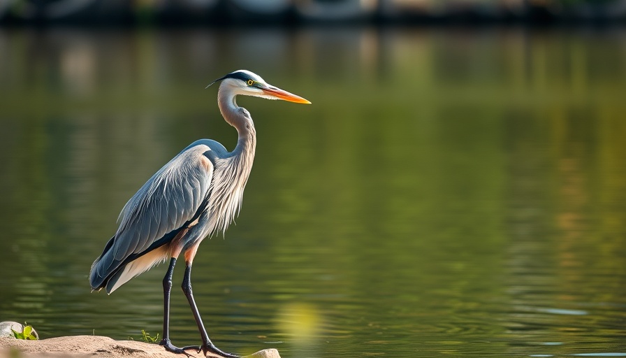 Elegant heron by the water in San Antonio setting.