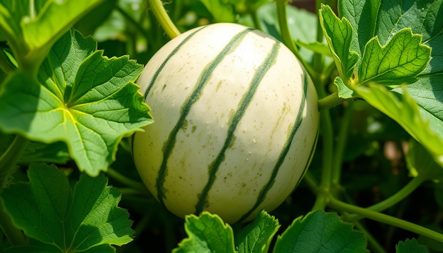 Melon plant with fruit in a garden bed. How to Grow Melons from Seed.