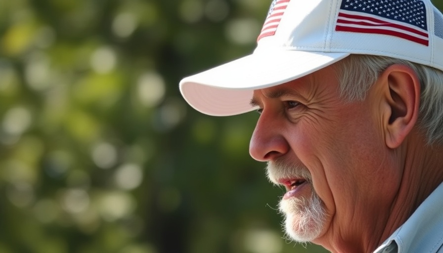 Close-up of a man in a cap speaking outdoors, blurred background.