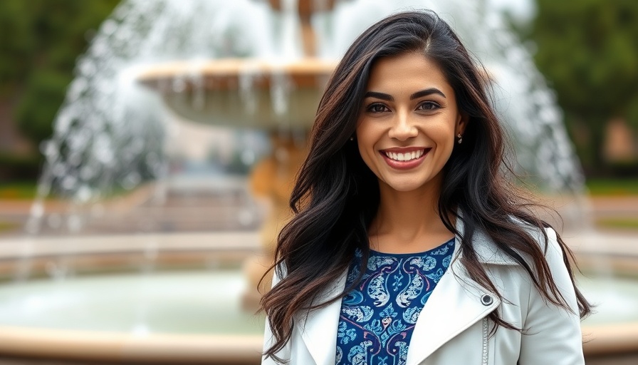 San Diego news - Cheerful woman smiling in front of a blurred background.