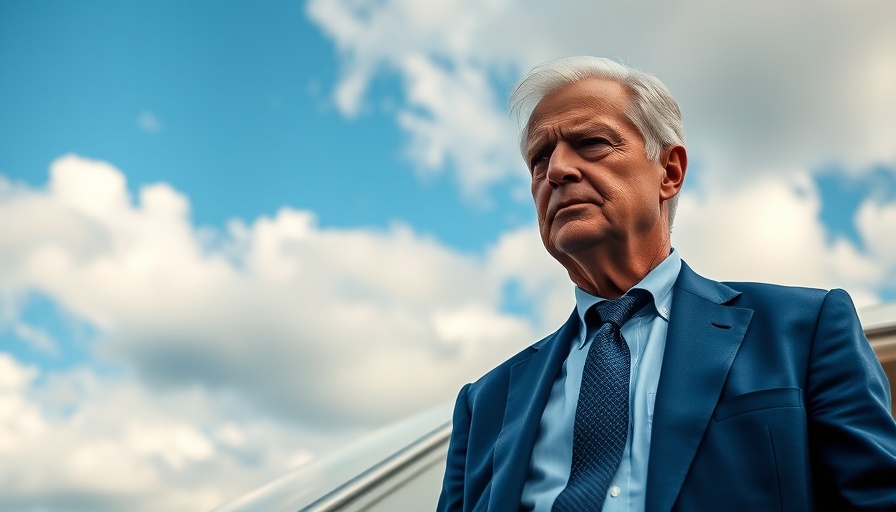 Older man boarding aircraft, symbolizing decline in global confidence in U.S. leadership, soft daylight.