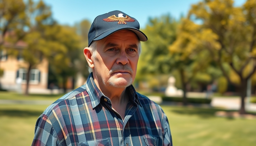 Older man outdoors in a park, wearing plaid and eagle cap, Henry Oliver Arvin Special Election.