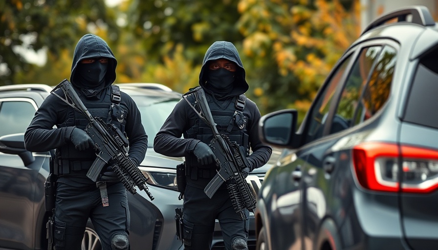 Armed agents near vehicles, Dodger Stadium