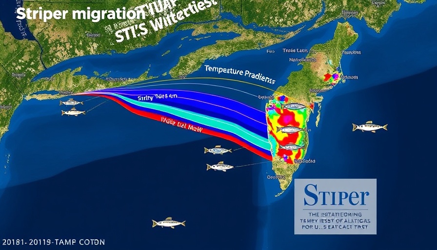Striper Migration Map June 20 2025 with temperature zones.