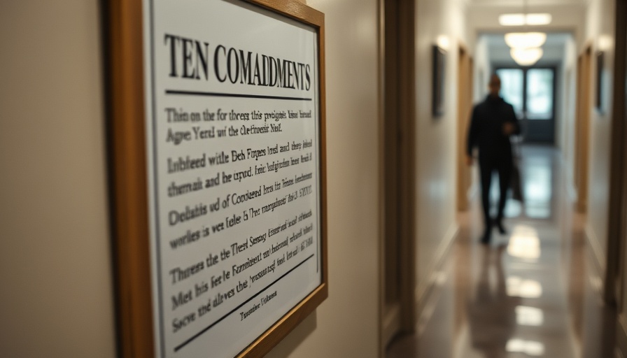 Close-up of Ten Commandments in hallway for Louisiana Ten Commandments Law ruling.