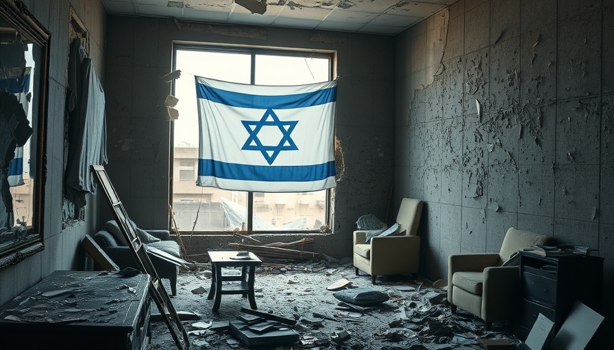 Damaged interior with shattered glass and debris after explosion.