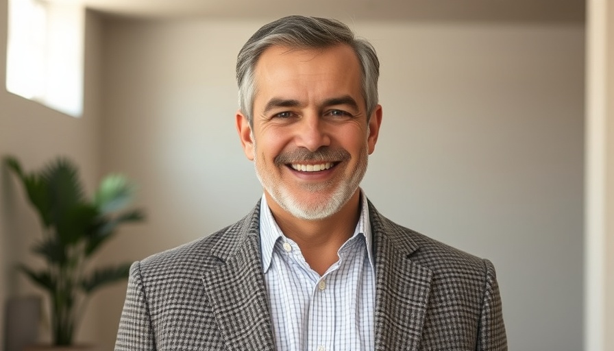 Middle-aged man smiling indoors for selling parents’ home.