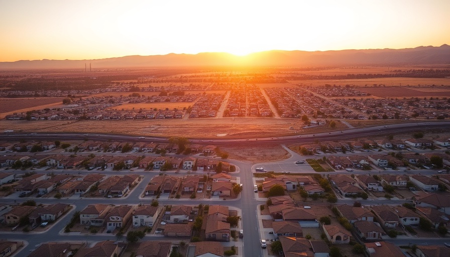 Aerial view of a Southern California neighborhood at sunset.