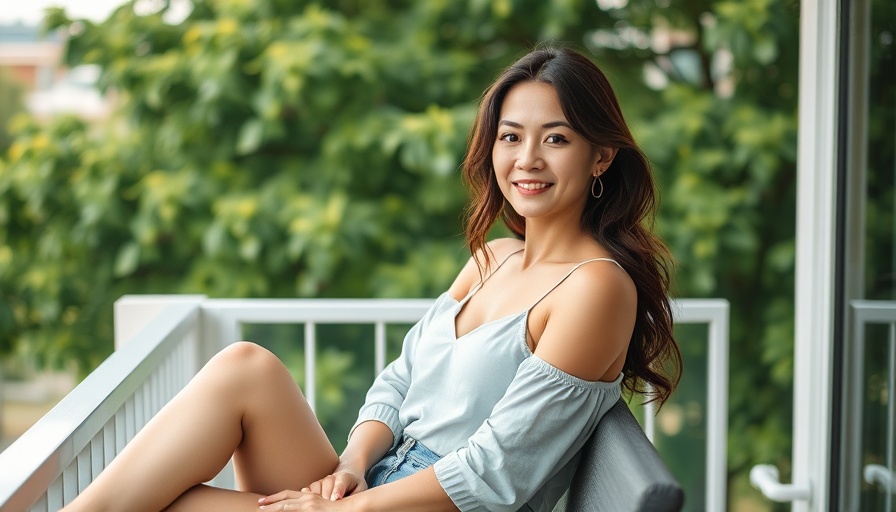 Confident woman on a balcony in Los Angeles, relaxed setting.