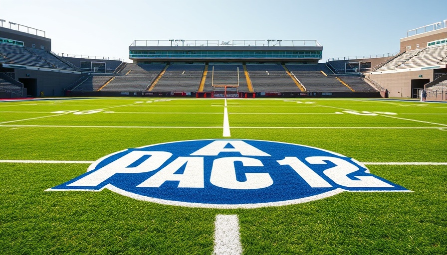 Football field with Pac-12 logo, highlighting Pac-12 media rights CBS.