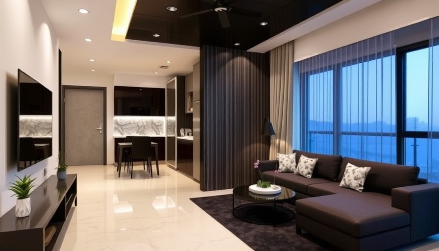 Contemporary 3BHK Flat Design with Black and White Accents Living Room