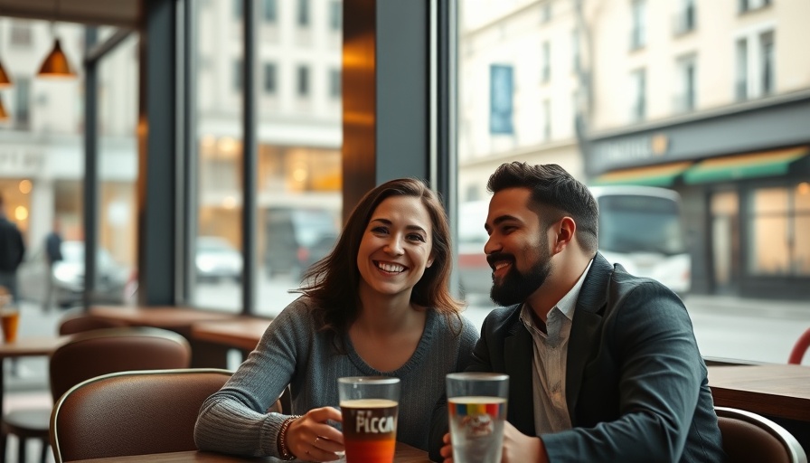 Happy couple enjoying coffee inside a bright cafe, fitness tips for traveling.