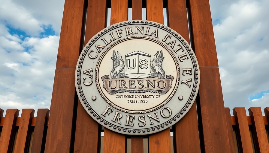 California State University Fresno seal against cloudy sky, symbolizing Juneteenth celebrations.