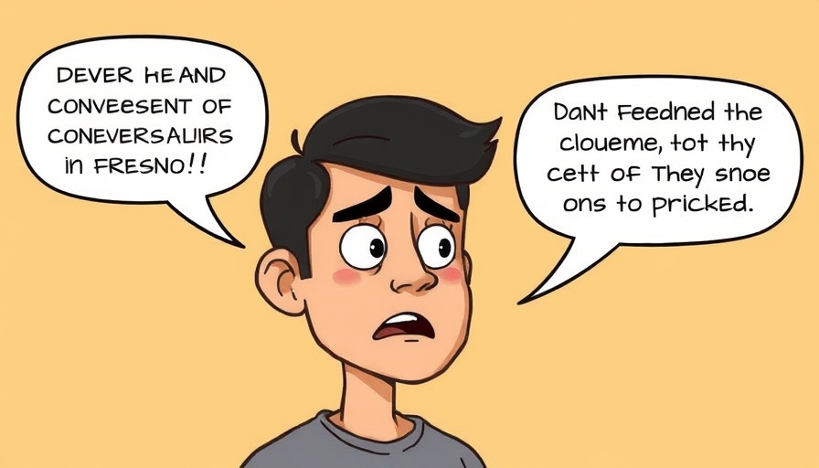 Cartoon of a person listening with speech bubbles and text about Fresno conversations.