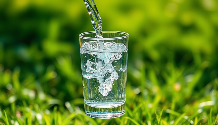 Crystal clear water pouring into a glass on a sunny day.