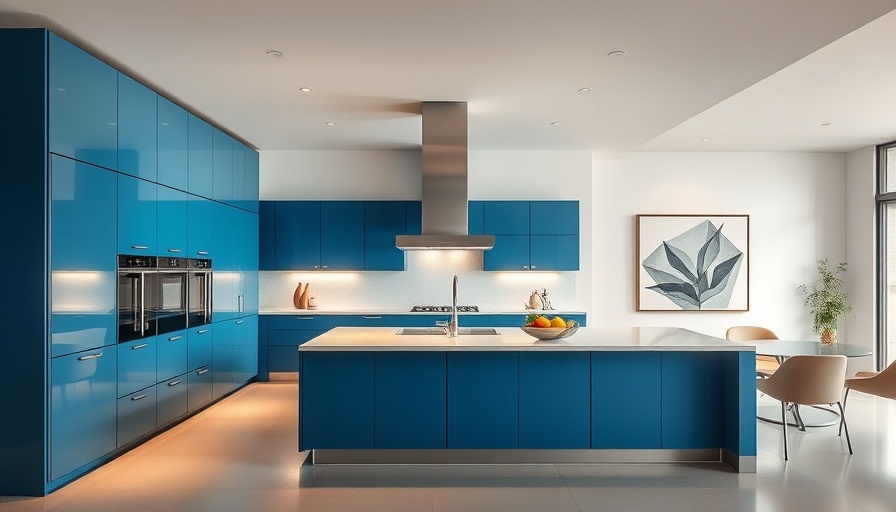Modern kitchen design with blue cabinets showcasing Fresno remodel costs.
