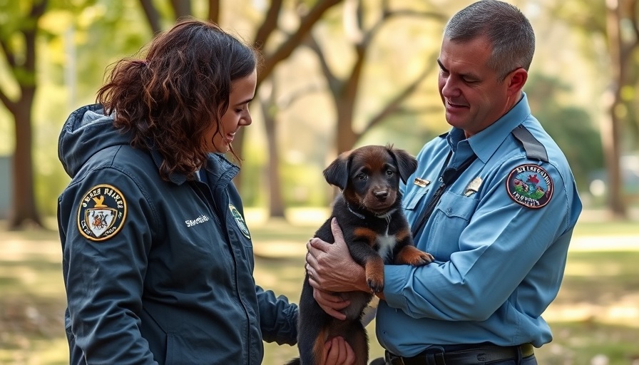 Animal services officer helping community member with puppy in San Diego.