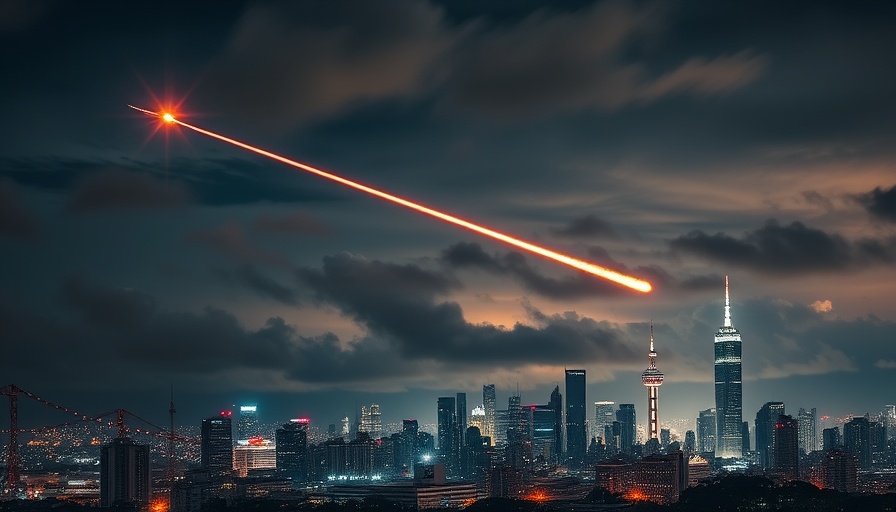 U.S.–Iran conflict local reactions illustrated by dramatic city night sky with missile trajectory.