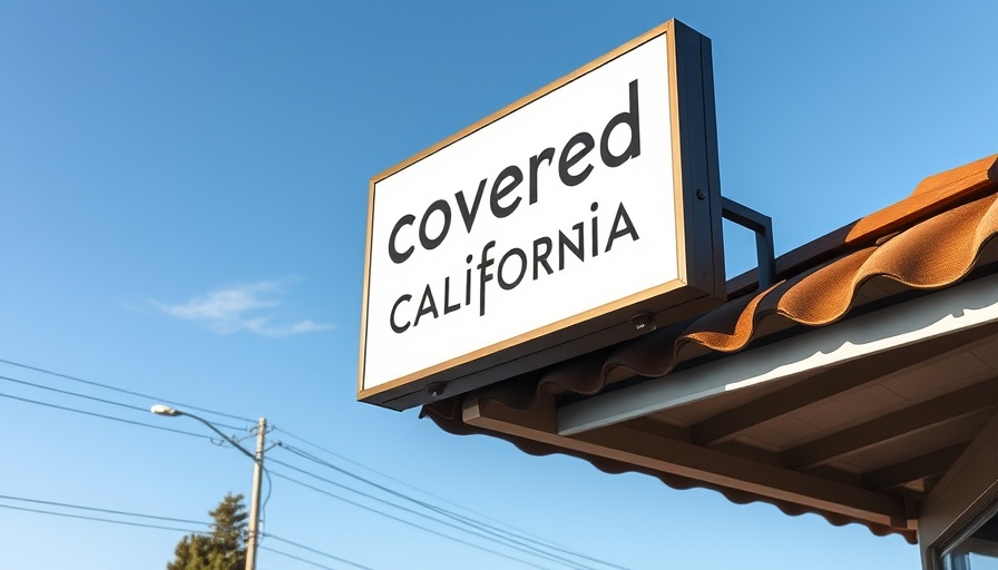 Covered California sign with clear sky background.