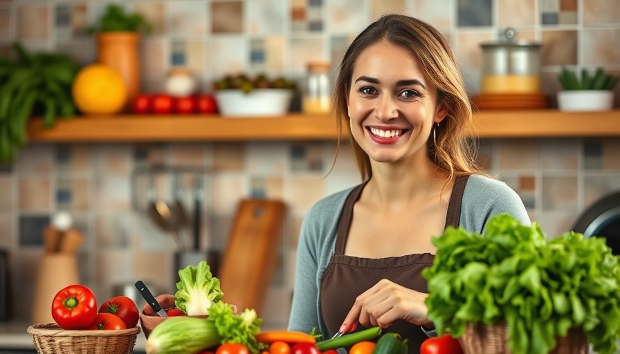 Woman preparing vegetables for fiber rich diet in modern kitchen.