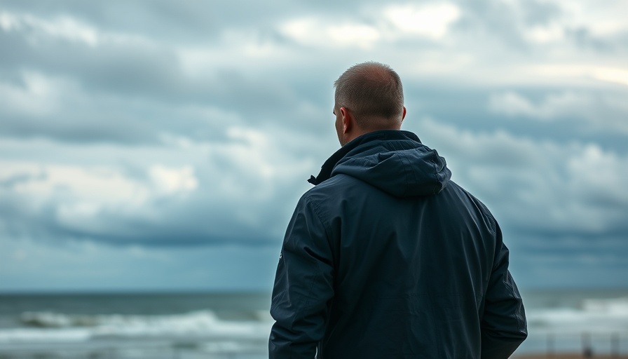 Contemplative man on beach promoting underrated supplement for men's health.
