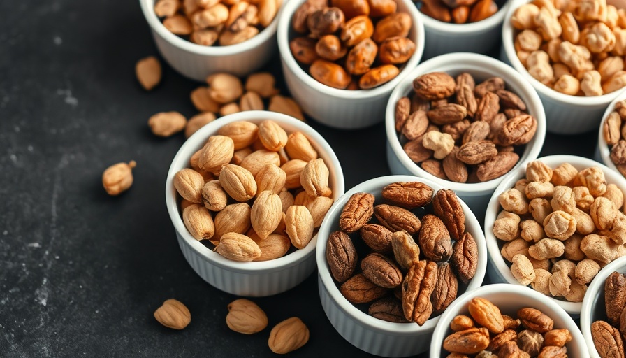 Variety of nuts in bowls emphasizing almond consumption for metabolic health.
