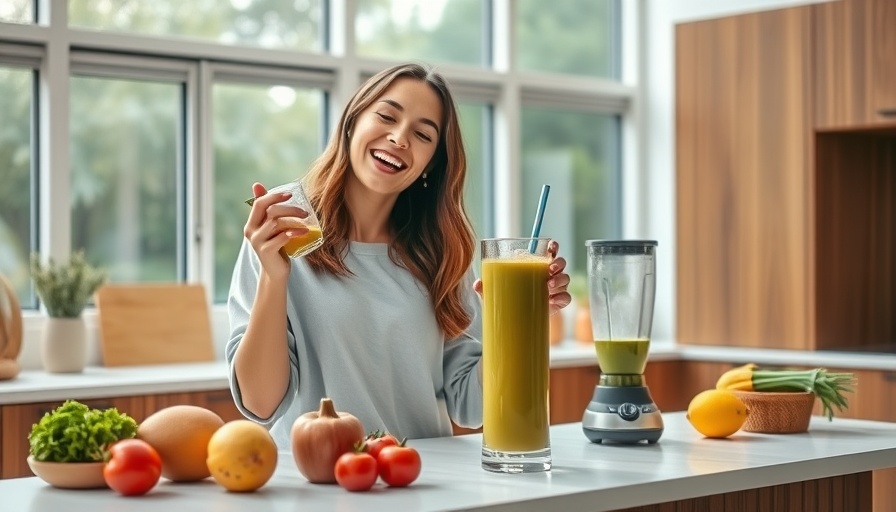 Young woman prepares a smoothie in a kitchen to stop overeating during the holidays.