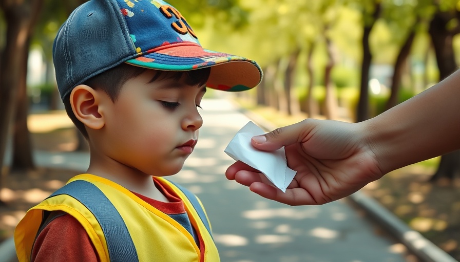 Child being helped with allergy outdoors, highlighting grass pollen allergy symptoms and management.