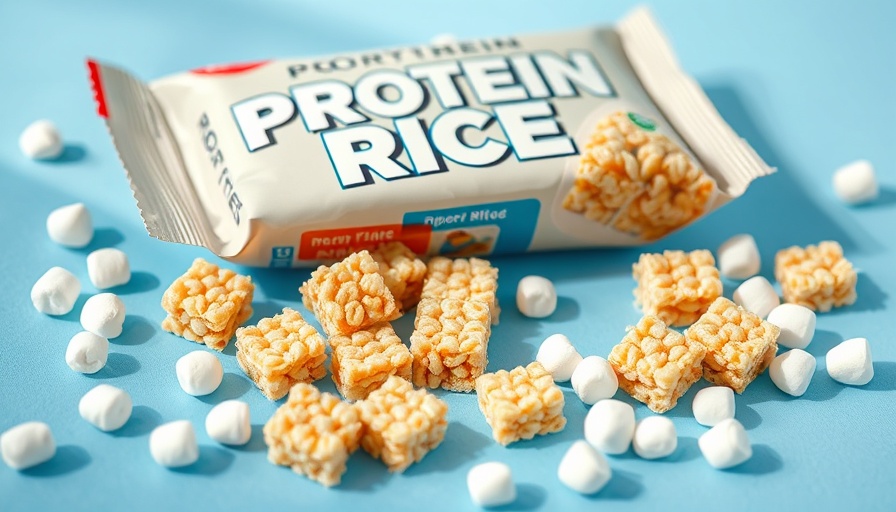 Protein Crispy Rice Treats in vibrant setup with marshmallows.
