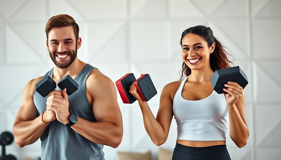 40 Minute Strength Training at Home: Couple with dumbbells in modern gym.