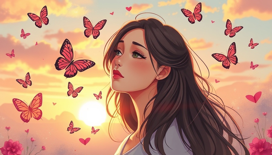 Reflective woman finding self-worth after heartbreak amidst butterflies.
