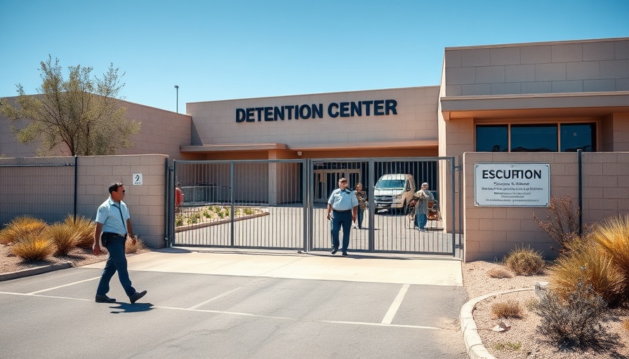 Security personnel at Los Angeles detention center during immigration raids.