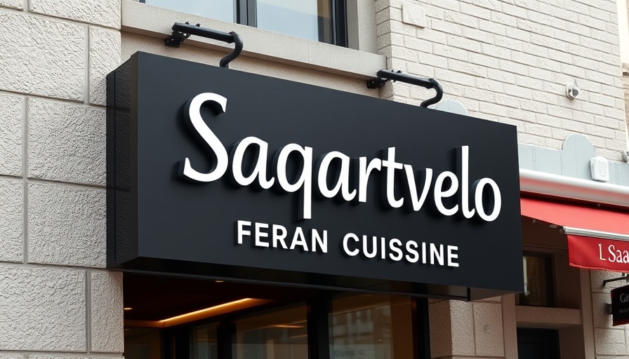 Sign for Saqartvelo, Georgian cuisine Van Nuys restaurant.