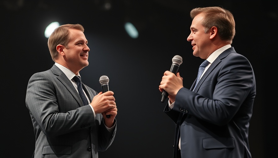 Two men discussing Stanford ChatEHR healthcare query on stage.