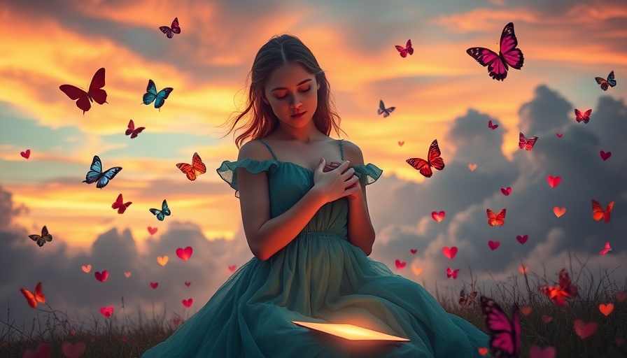 Surreal scene of a woman learning lessons from heartbreak.