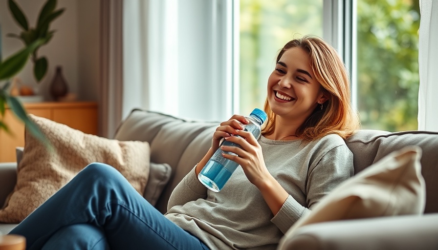 San Jose fitness tips: Relaxed woman with water bottle on couch