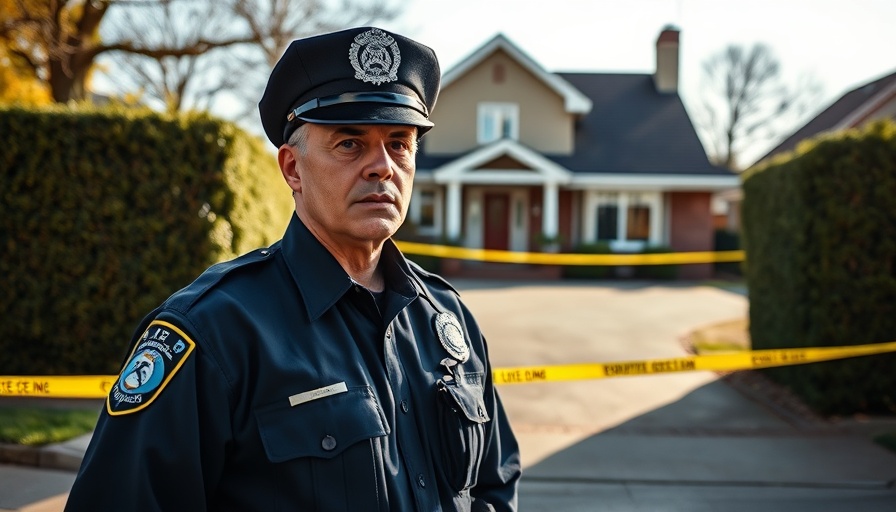 Police officer at Lake Forest crime scene with caution tape.