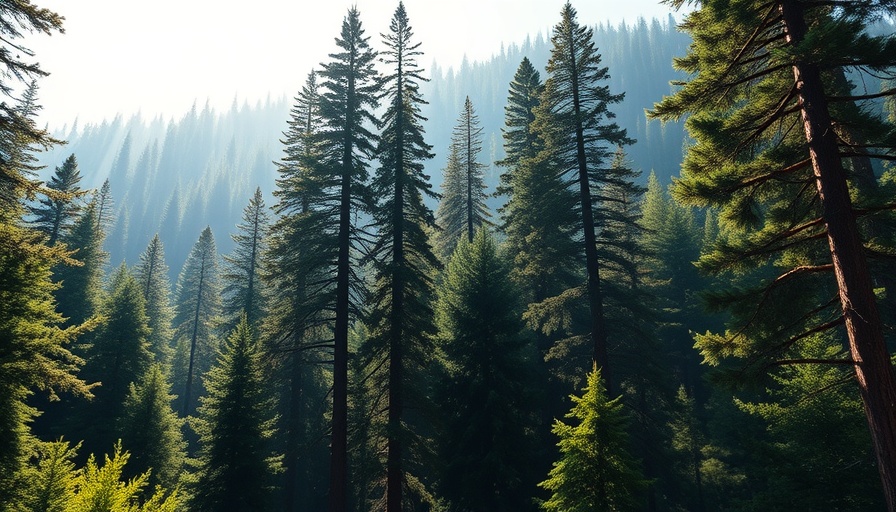 Serene forest landscape with towering pines in California.