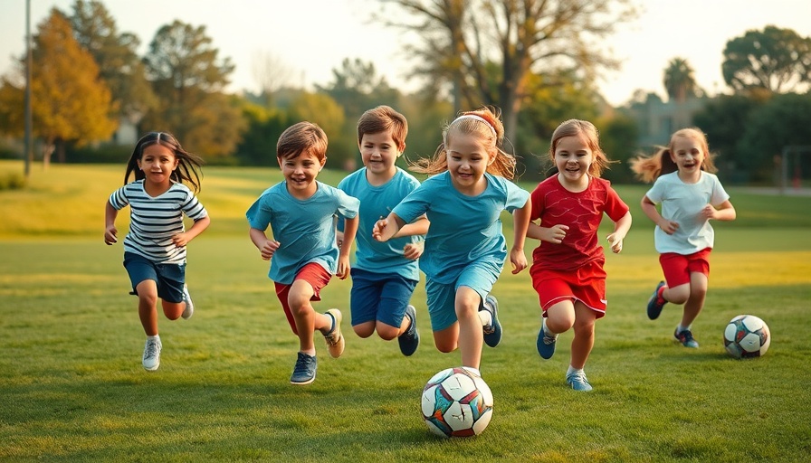 Children playing soccer in a sunny San Diego park, San Diego Unified PrimeTime funding.