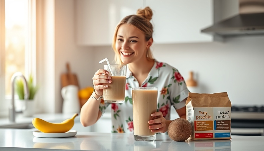 Happy woman crafting morning routine in kitchen with healthy ingredients.