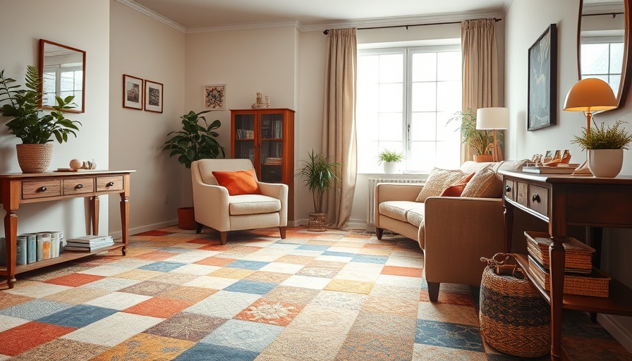 Cozy room with budget-friendly flooring upgrades using patchwork carpet.