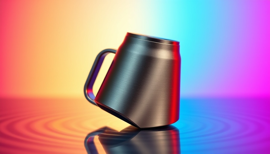 Sleek silver Ember Smart Mug with colorful gradient background