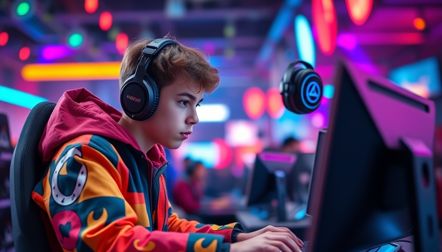 Gamer focused on online color prediction games at an event, vibrant lighting.