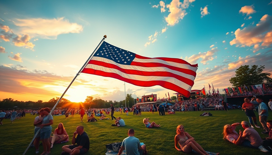 Fourth of July celebrations San Antonio with flag and crowd.
